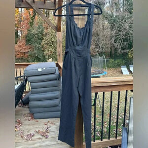 Vtg 1970’s Frederick’s of Hollywood black flounce Ruffle square back jumpsuit
